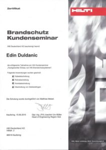 Zertifikat Hilti Brandschutz